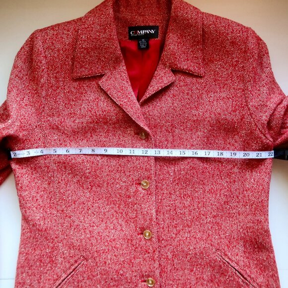 Ellen Tracey Red Herringbone Wool Single-breasted Blazer Coat Classic Office 14 - Picture 10 of 14